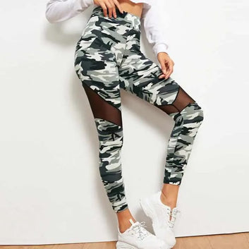 Women's Printed Mesh Stitching High-Waist Elastic Sports Yoga Leggings
